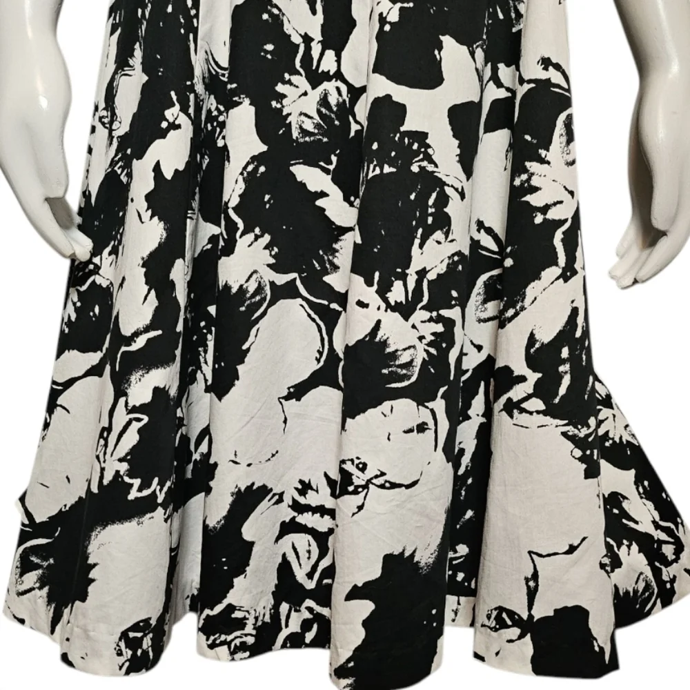 Jones New York Dress Black and White Floral Button Front Sleeveless Collar sz 4